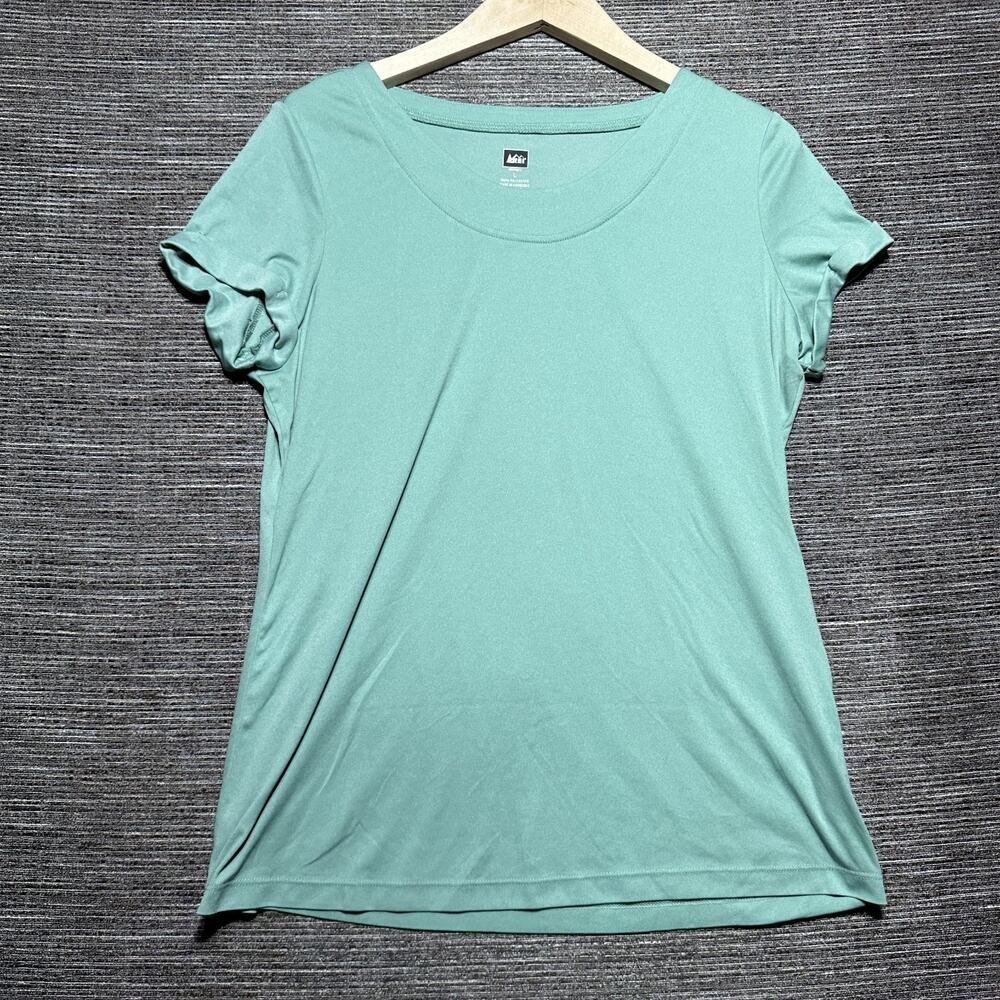 REI T Shirt Women's Large Green Hiking Outdoor Quick Dry Zipper Pocket